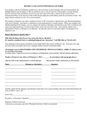 Fillable Online District B Convention Delegate Form Fax Email Print