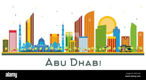 Abu Dhabi UAE City Skyline with Color Buildings Isolated on White. Vector Illustration. Business ...