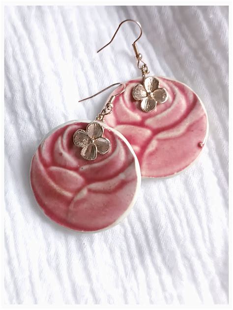 Boucles D Oreilles Paloma Barbotine Rose Fa Ence Onnaing Fin Xix Me