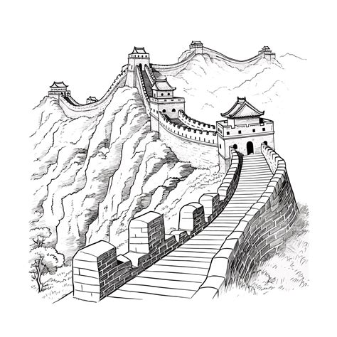 Premium Vector The Great Wall Of China Black And White Illustration