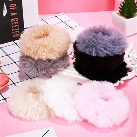 Pieces Fur Hair Scrunchies Rabbit Furry Hair Ties Pom Elastic Hair