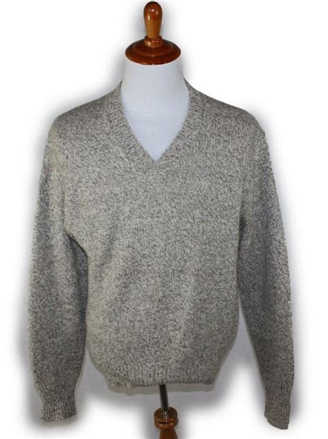 Vintage Mens Sweater Eddie Bauer Wool V Neck With Leather Elbow Patches Button Xl Tall Wool