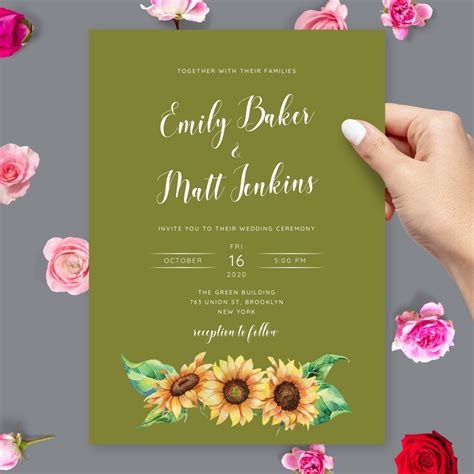 Sunflower Wedding Invitations - Customize & Print or Download