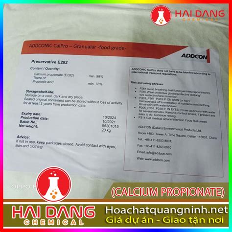 BÁN CHẤT BẢO QUẢN E282 CALCIUM PROPIONATE CÔNG TY HÓA CHẤT QUẢNG