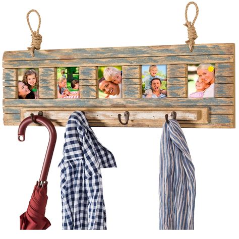 Rustic Wall Mounted Coat Rack with 4 hanging hooks and. 31"x9" Holds 5 ...