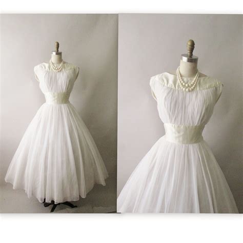 50s Chiffon Dress Vintage 1950s Draped White Etsy Chiffon