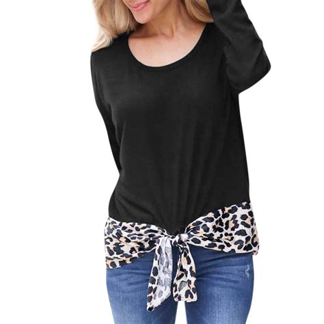 T Shirt Women Casual O Neck Leopard Long Sleeve Top Woman Clothes