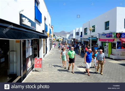 A View Of Playa Blanca Town Lanzarote Shopping Area With Holiday Stock