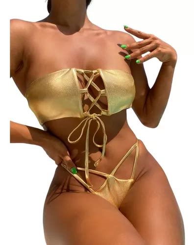 Bikini Biquíni Recortes Alças Cruzadas Metalizado 4s2834 Parcelamento sem juros