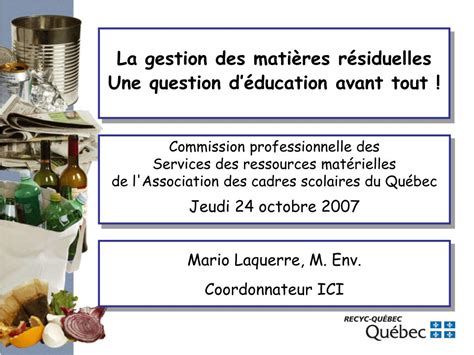 PPT La gestion des matiÃres rÃsiduelles Une question dâÃducation