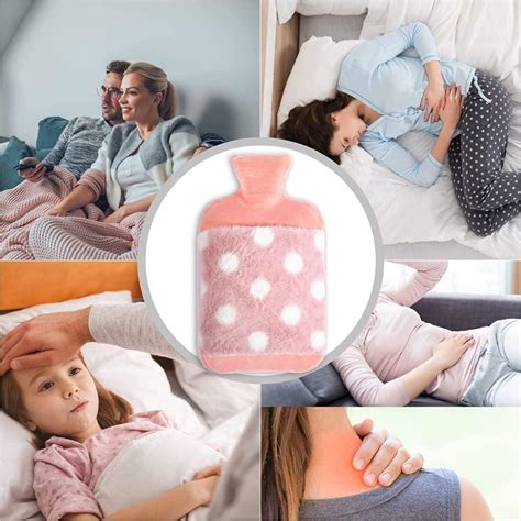 1 8L Large Rubber Hot Water Bottle With Cover Pink Dots Relieve Menstrual Cramps Body Pain
