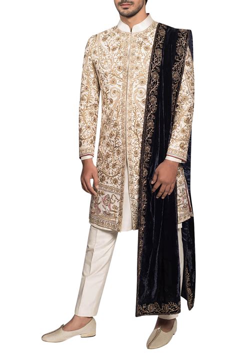 Buy More Mischief Cream Embroidered Sherwani Set Online Aza Fashions