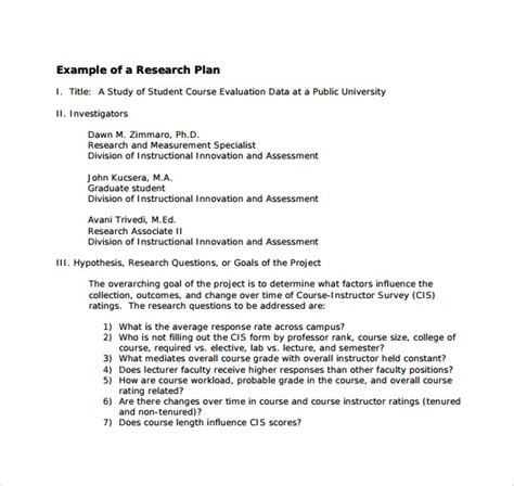 11 Sample Research Plan Templates Sample Templates