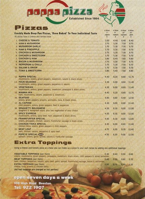 Poppa Pizza Nottingham's full menu online