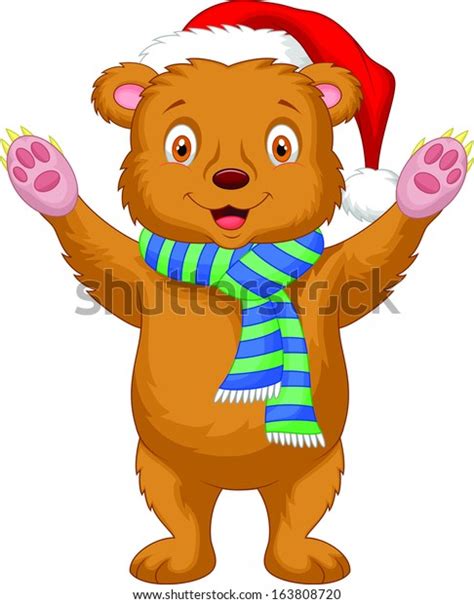 Cute Brown Bear Cartoon Wearing Red Stock Vector Royalty Free