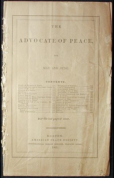 The Advocate Of Peace For May And June 1861 American Peace Society