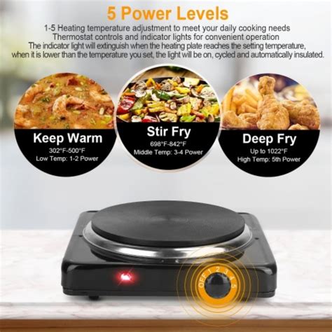 1500W Electric Hot Plate Portable Burner With 5 Temperature Settings Black Silver Black 1 Unit
