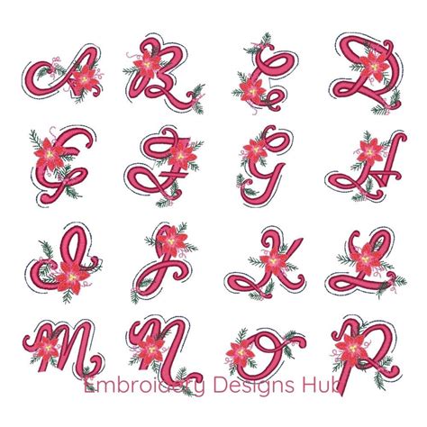 26 Poinsettia Alphabet Embroidery Designs Christmas Star Machine