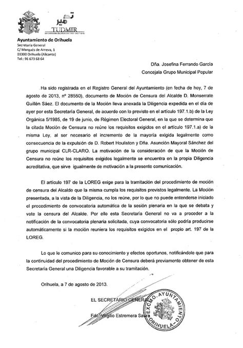 El Secretario General Se Niega A Tramitar La Moci N De Censura Y