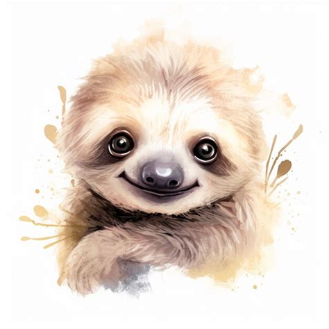 Premium Photo There Is A Watercolor Painting Of A Sloth Smiling And