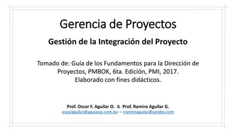 Gestión de la Integración de Proyectos PMBoK PPT Descarga Gratuita