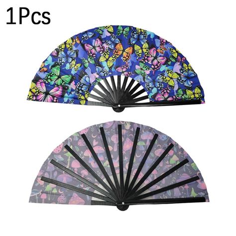 Blarkrus Uv Glow Large Folding Hand Rave Fan Clack Handheld Fan With