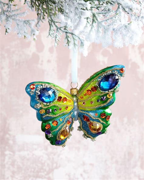 Multicolor Sequin Glass Butterfly Christmas Ornament Glass Butterfly