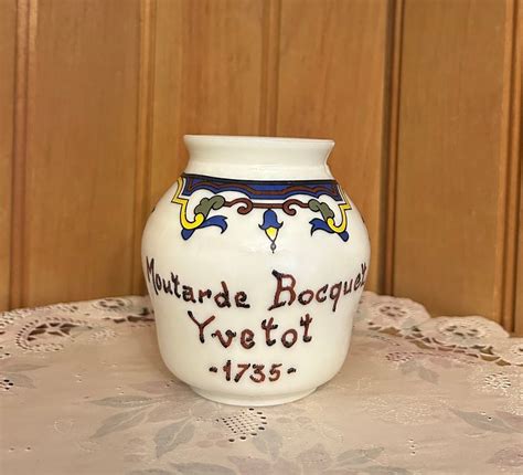 Vintage French Mustard Jar Milk Glass Moutarde Bocquet Yvetot