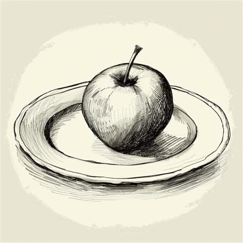 Premium Photo | A drawing of an apple on a plate with a drawing of an ...