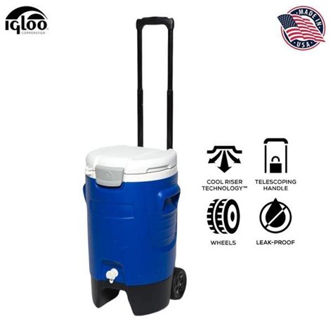 Igloo 5 Gallon Wheeled Portable Sports Cooler Water Beverage Dispenser