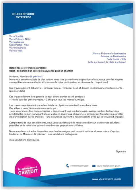 Lettre Type De Demande D Assurance Pour Un Chantier