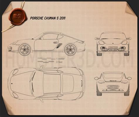 Porsche Cayman S 2011 Blueprint - Hum3D