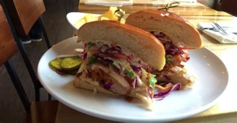 Korean Fried Chicken Brioche Bun Garlic Sesame Aioli Asian Pear Slaw From Fetehawaii Food