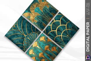 Teal And Gold Art Deco Digital Paper Se Graphic By DelArtCreation