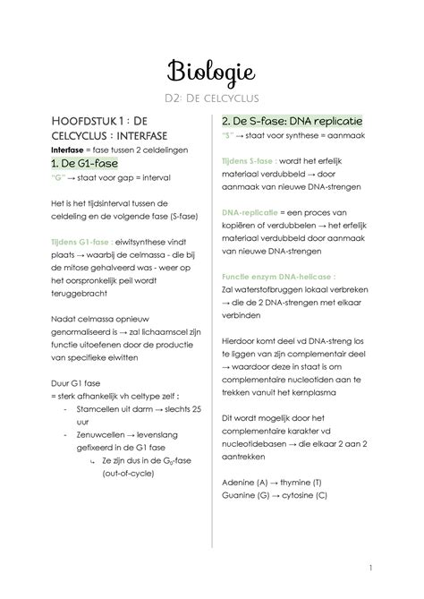 Biologie D2 De Celcyclus Biologie D2 De Celcyclus Hoofdstuk 1 De