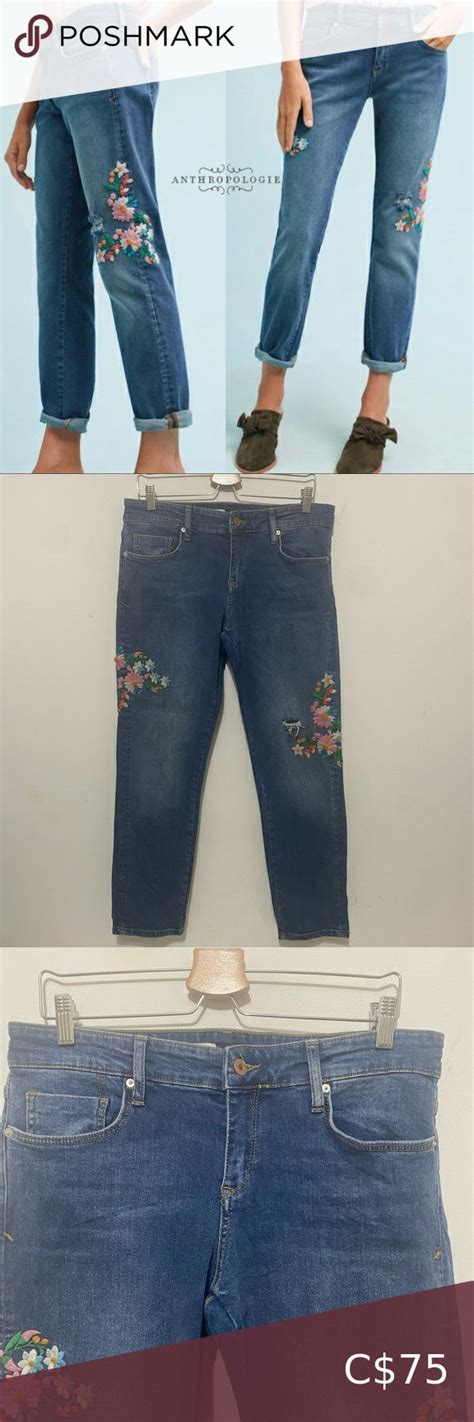 Anthropologie Pilcro And The Letterpress Floral Mid Rise Slim Boyfriend Jeans 29 Boyfriend