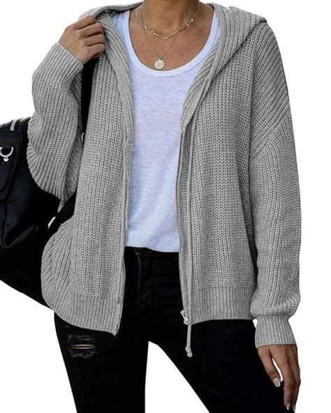 Buy Modershe Womens Hooded Zip Up Cardigan Chunky Knit Sweater Jacket