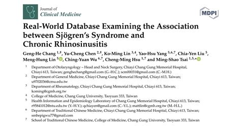 [快訊] 蔡明劭醫師關於 Sjögren’s Syndrome 與慢性鼻竇炎的健保資料庫研究，獲 Journal Of Clinical Medicine 刊登！ 臨床研究與發表工作坊