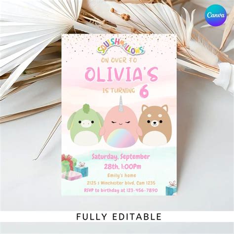 Squishmallow Birthday Invitation Digital Download Etsy