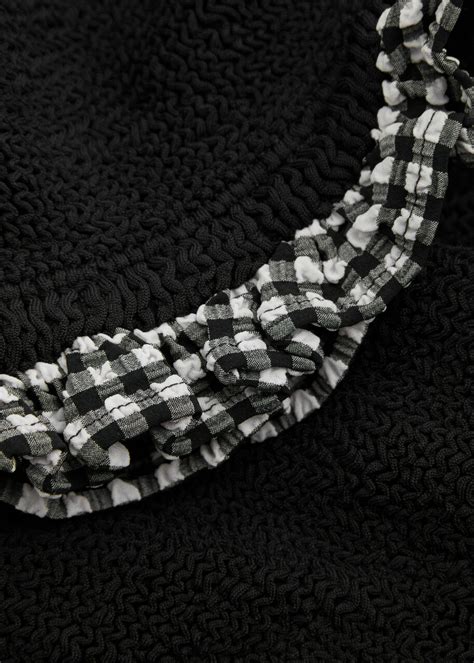 Hunza G Peggy Ruffle Trimmed Seersucker Bikini Black One Size Hunza G