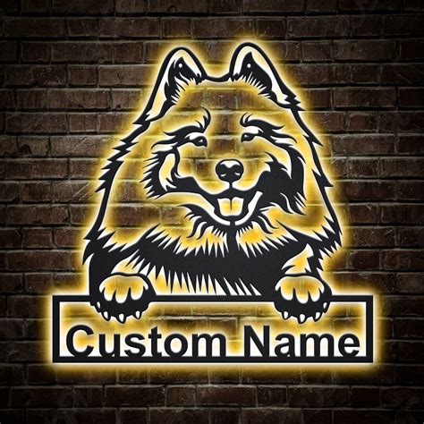 Personalized Keeshond Dog Metal Sign With Led Lights Custom Keeshond