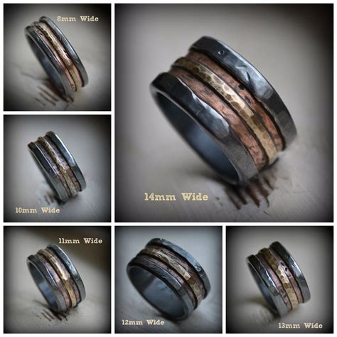 Mens Wedding Band Rustic Fine Silver Copper And Brass Or K Etsy