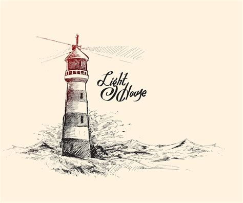 Free Vector Lighthouse With Sea Waves Hand Drawn Sketch Vector