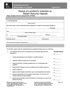 Fillable Online Notice Of Landlord S Intention To Retain Security