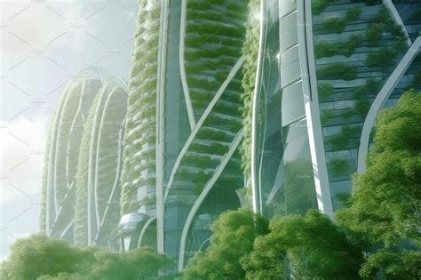 Green Futuristic City Biophilia Design Buildings Stock Photos