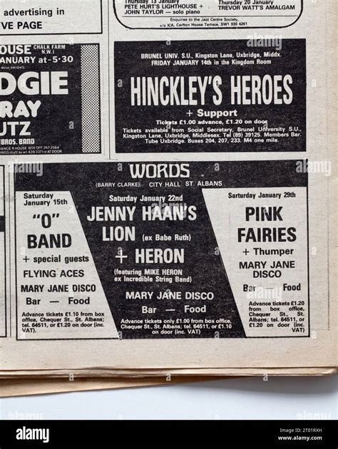 Advert For Concerts In 1970s Issue Of NME New Musical Express Music