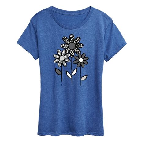 Instant Message Gray Patterned Flowers Womens Short Sleeve Graphic