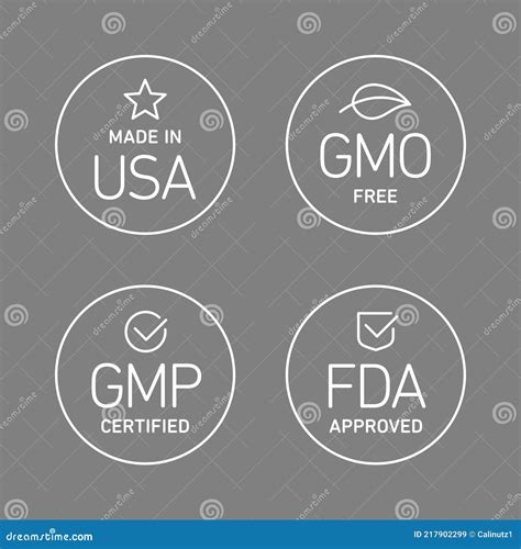 Four Product Badges Made In Usa Gmo Free Good Manufacturing Practice