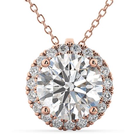 Halo Round Moissanite Diamond Pendant Necklace 14k Rose Gold 1 89ct