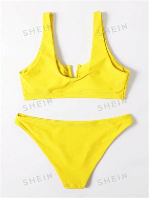 SHEIN Swim Conjunto de Maiô Bikini Sem Fio Design Pregueado no